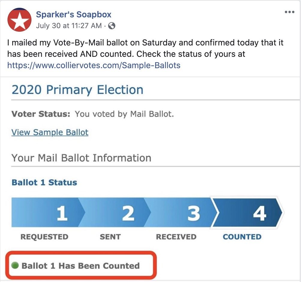 Vote by Mail Ballot has been counted