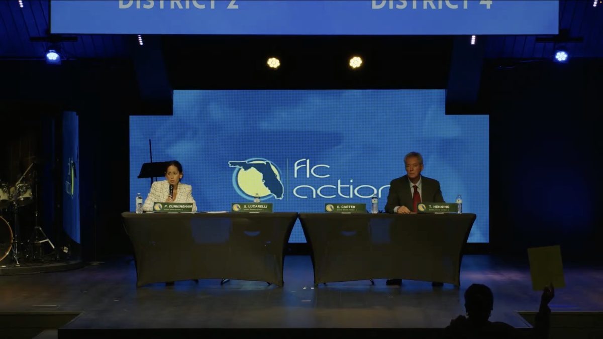 Pam Cunningham and Tom Henning at FCA School Board Candidate Forum